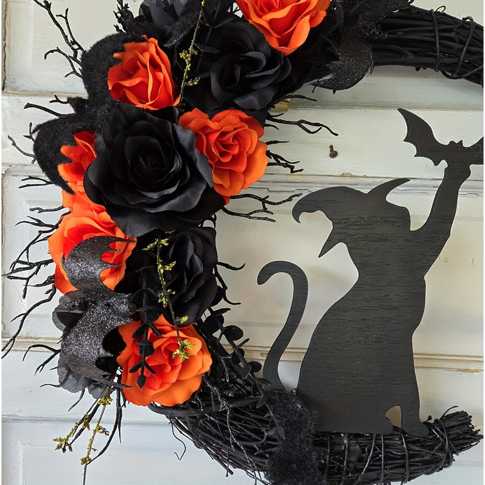 Halloween Witch Cat Moon Wreath Door Decor Halloween - Tophatter Daily Deals