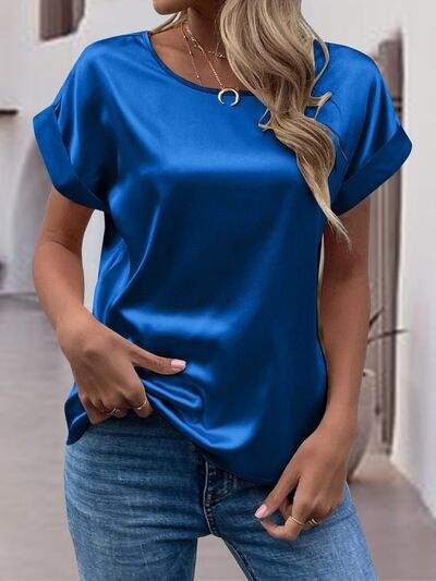 Round Neck Short Sleeve T-Shirt Royal Blue Women's T-Shirts - Tophatter Daily Deals