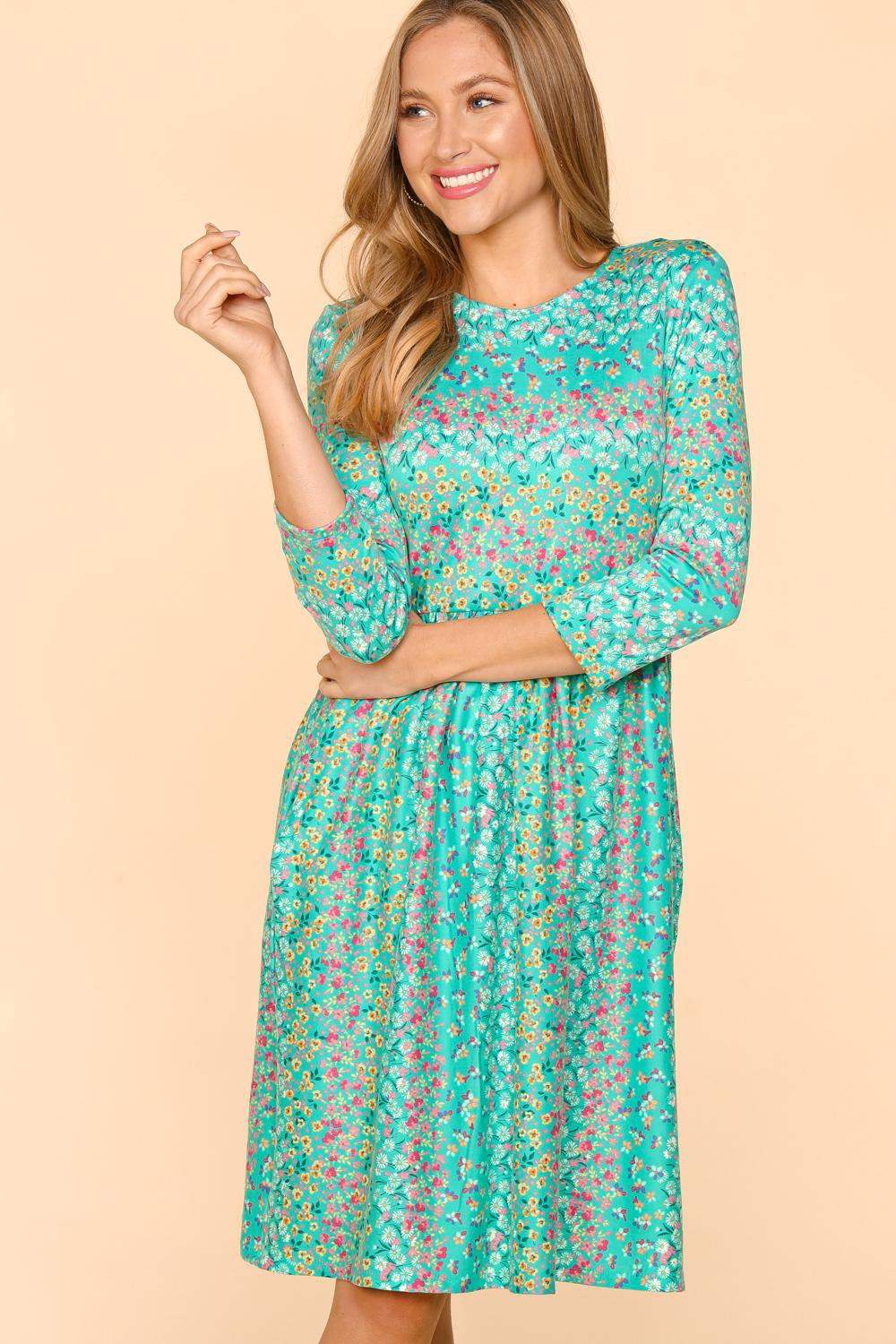 Haptics Round Neck Floral Dress with Pockets Casual Dresses - Tophatter Daily Deals