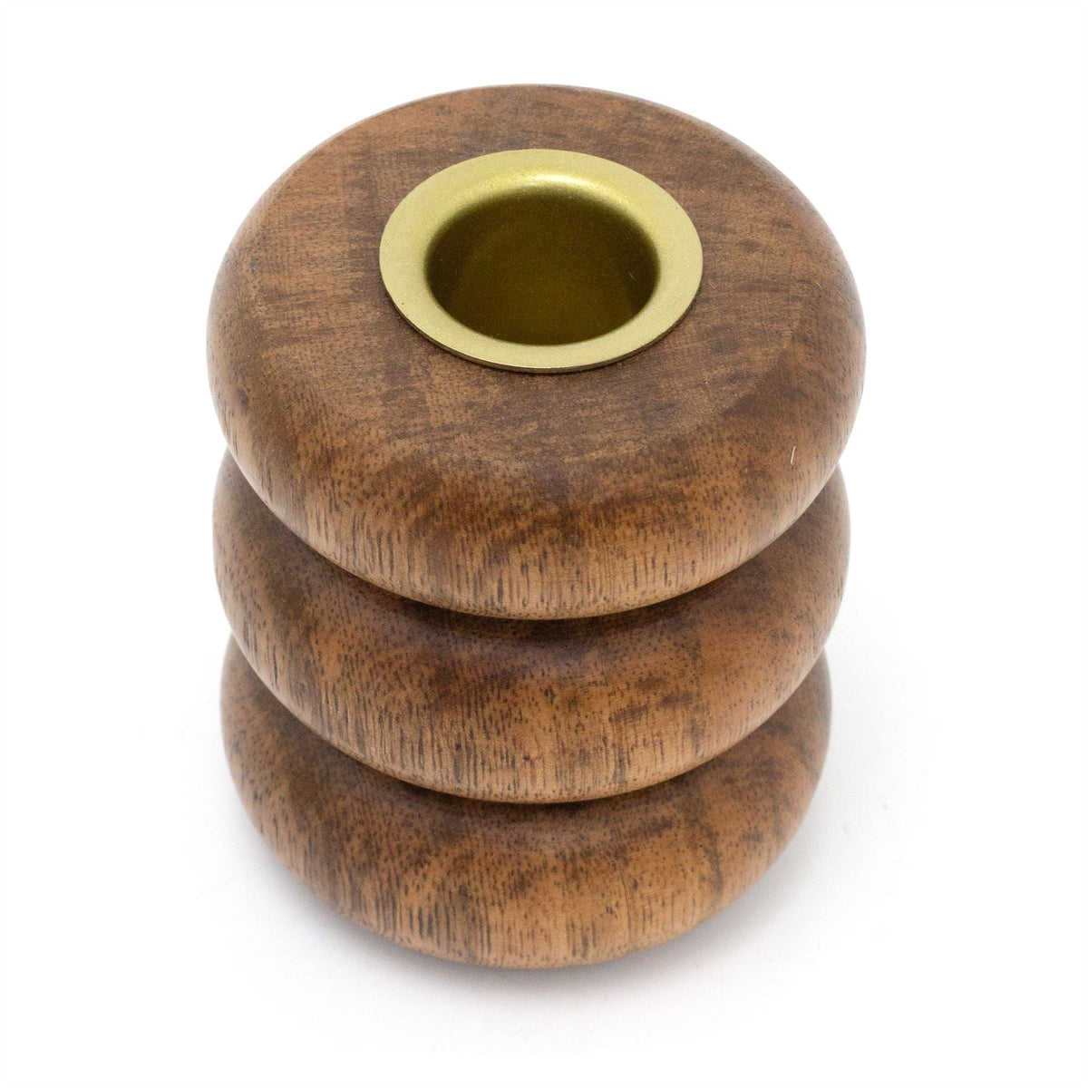 Walnut Ribbed Wooden Candlestick | Rustic Candle Holder for Taper Candles - 7cm Candlestick - Tophatter Daily Deals