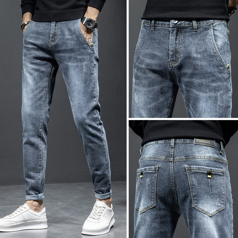 Autumn Men's Jeans Slim Feet Blue grey1912 0 - Tophatter Daily Deals