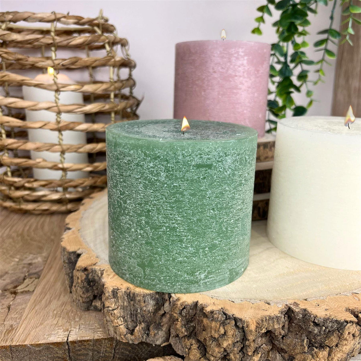 Dark Green Pillar Candle | Church Candle Unscented Pillar Candle - 10x9cm Candle - Tophatter Daily Deals