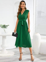 Tied Surplice Pleated Tank Dress Green Casual Dresses - Tophatter Daily Deals