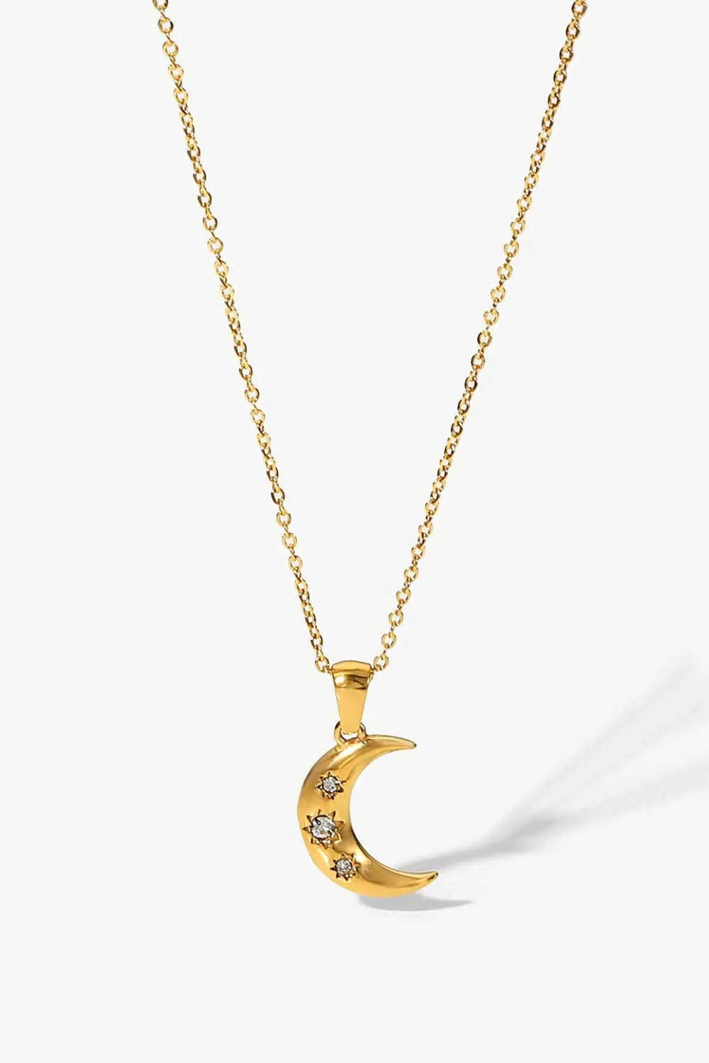 18K Gold Plated Inlaid Zircon Moon Pendant Necklace Gold One Size Necklaces - Tophatter Daily Deals