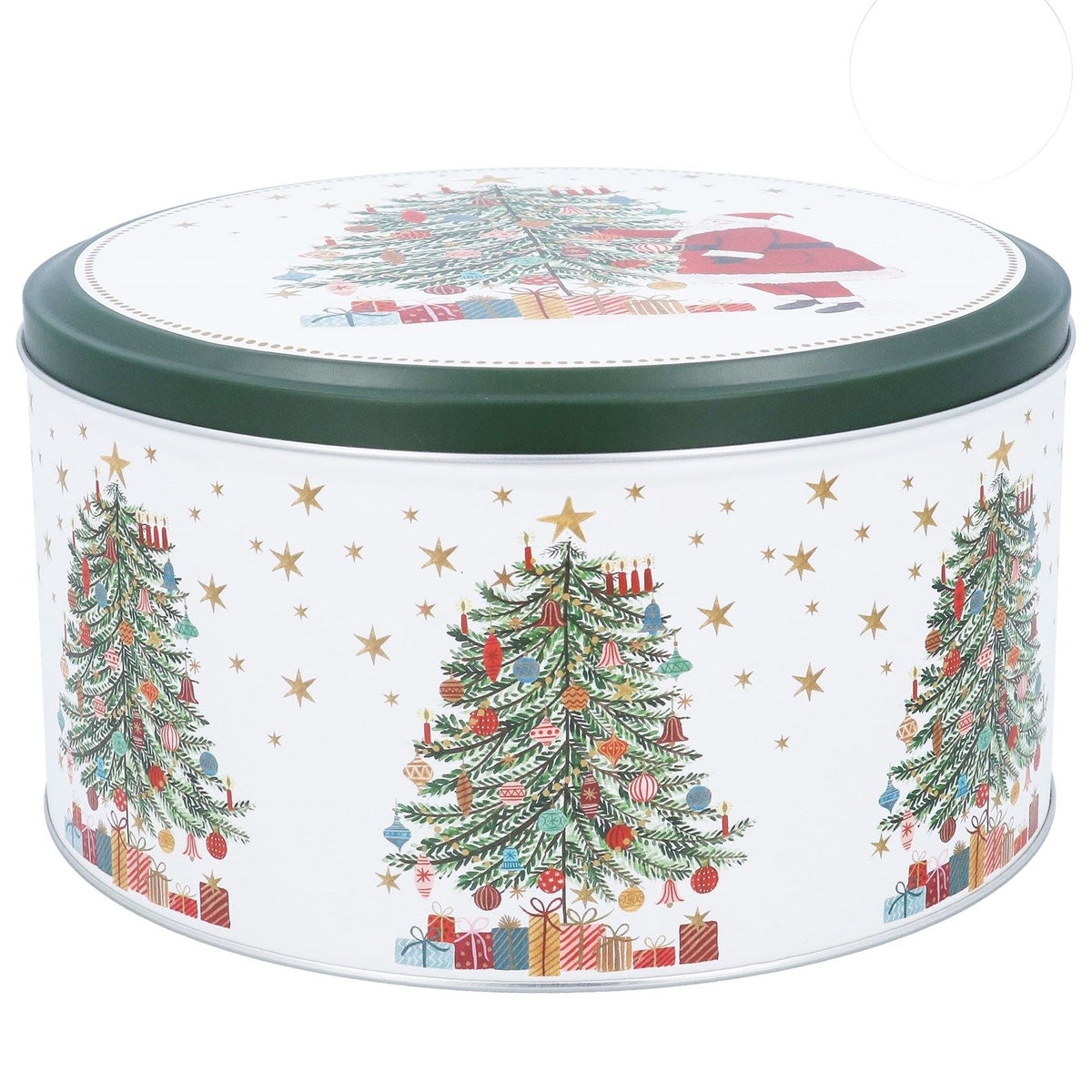 Christmas Tree Cake Tin | Round Metal Festive Cookie Storage Tin 24 x 12cm Tin - Tophatter Daily Deals