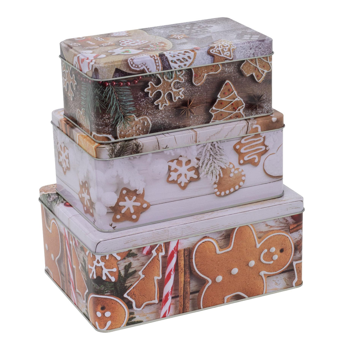 Set of 3 Gingerbread Christmas Storage Tins | Festive Rectangle Nesting Tins Tin - Tophatter Daily Deals