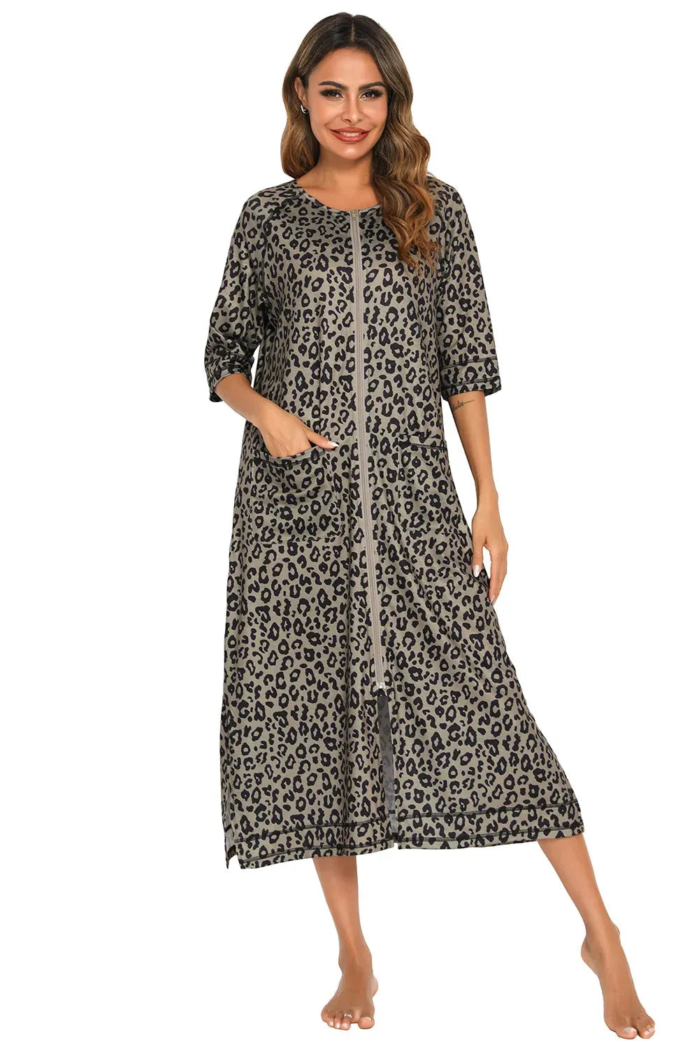 Printed Slit Night Dress with Pockets Sleep Dresses - Tophatter Daily Deals