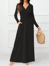 Pocketed Surplice Long Sleeve Maxi Dress Casual Dresses - Tophatter Daily Deals