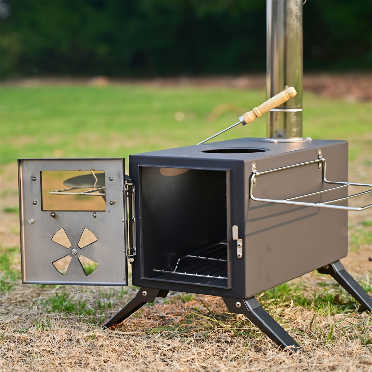 Portable Foldable Wood Stove with 7 Chimneys Outdoor Grills - Tophatter Daily Deals