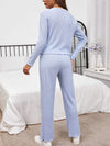 Round Neck Long Sleeve Top and Drawstring Pants Lounge Set Loungewear Sets - Tophatter Daily Deals