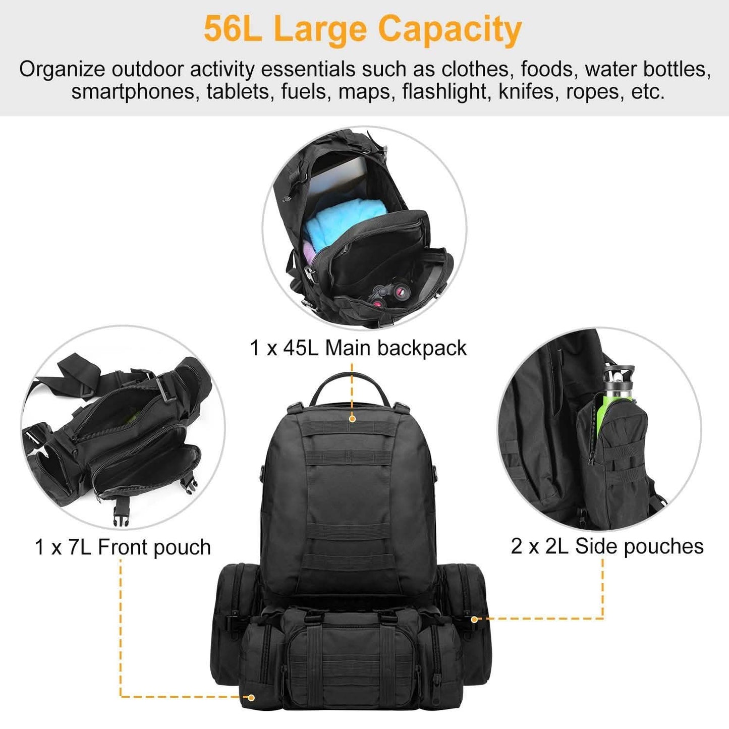 56L Military Tactical Backpack Tactical & Self Defense - Tophatter Daily Deals