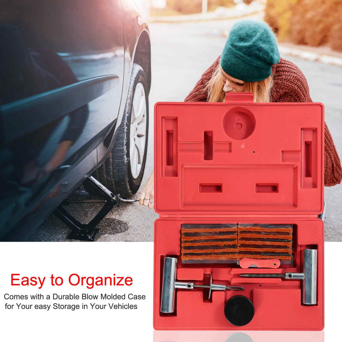 57-Piece: Universal Tire Repair Kit Automotive - Tophatter Daily Deals