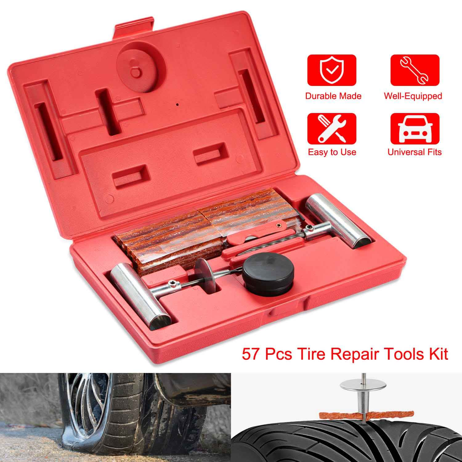 57-Piece: Universal Tire Repair Kit Automotive - Tophatter Daily Deals