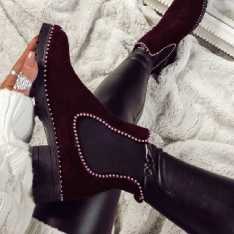 Beaded thick hard plus size women's boots Brown 0 - Tophatter Daily Deals