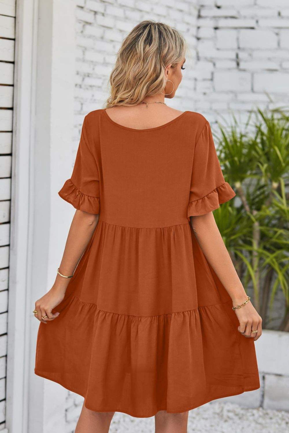 V-Neck Flounce Sleeve Tiered Dress Casual Dresses - Tophatter Daily Deals