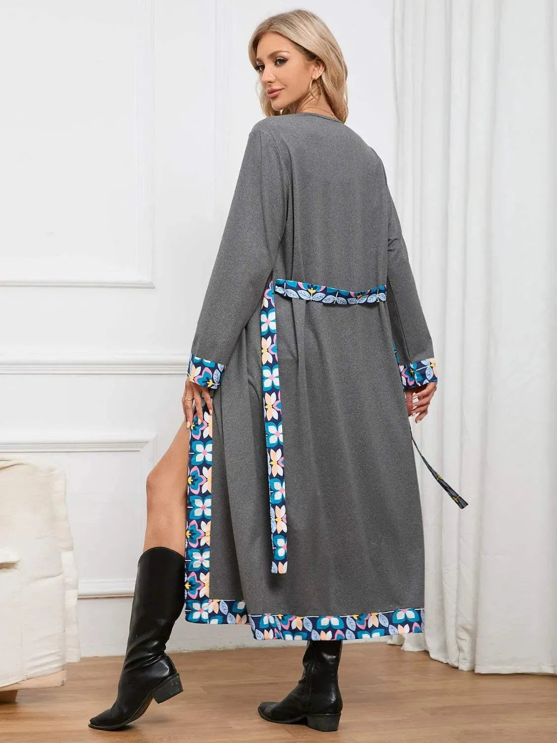 Floral Tie Front Long Sleeve Robe Sleep Dresses - Tophatter Daily Deals