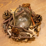 Rustic Wooden Glass Festive Christmas Tealight Candle Holder Decoration Centerpiece Candle Holder - Tophatter Daily Deals