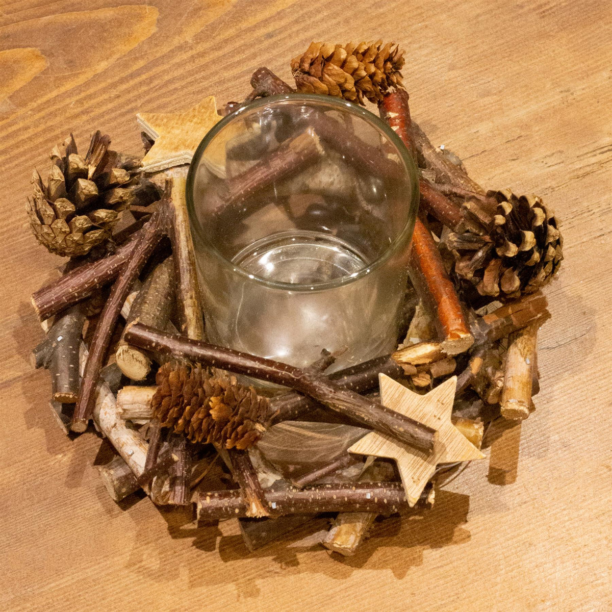 Rustic Wooden Glass Festive Christmas Tealight Candle Holder Decoration Centerpiece Candle Holder - Tophatter Daily Deals