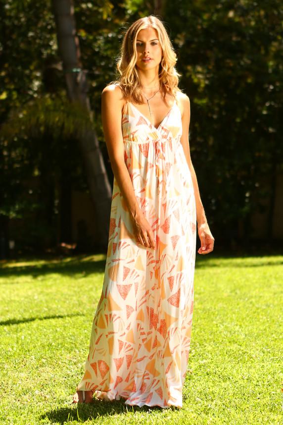 Women's Printed Tie-Back Maxi Dress w/Lace Trim Dresses / Maxi - Tophatter Daily Deals