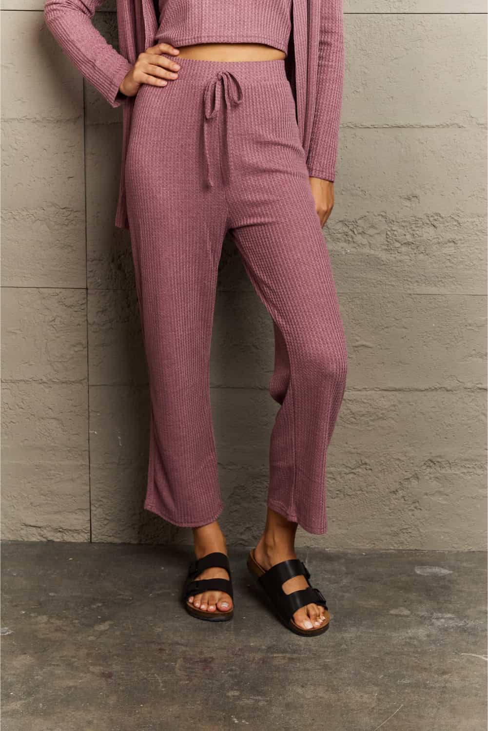 Ninexis Full Size Cropped Top, Long Pants and Cardigan Lounge Set - Tophatter Deals