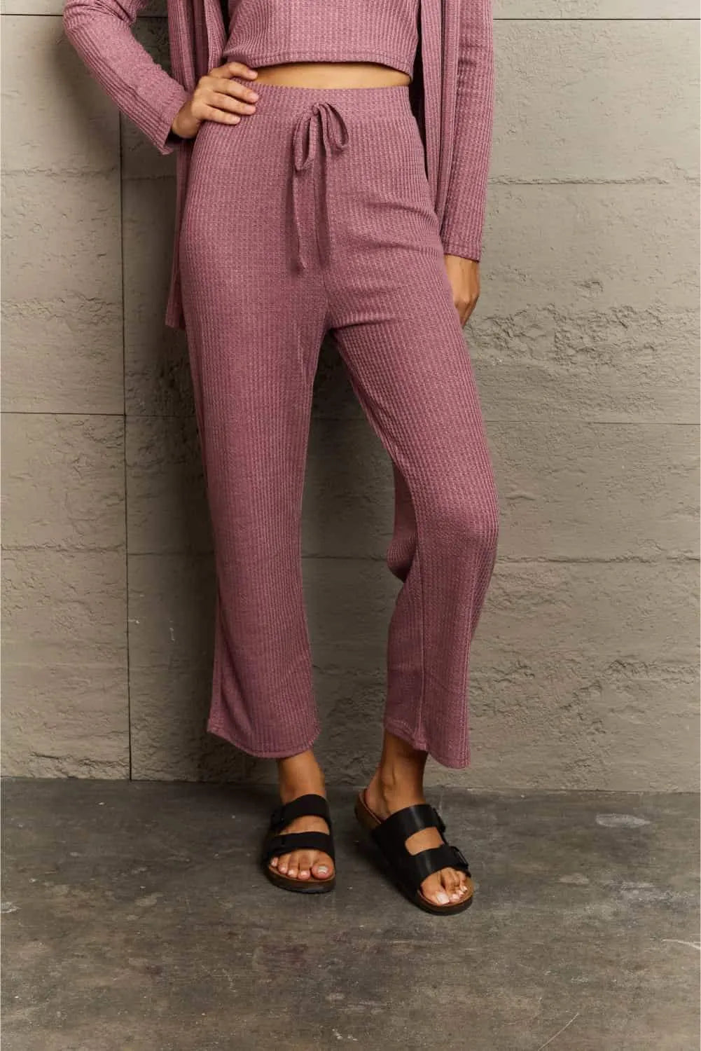 Ninexis Full Size Cropped Top, Long Pants and Cardigan Lounge Set Loungewear Sets - Tophatter Daily Deals