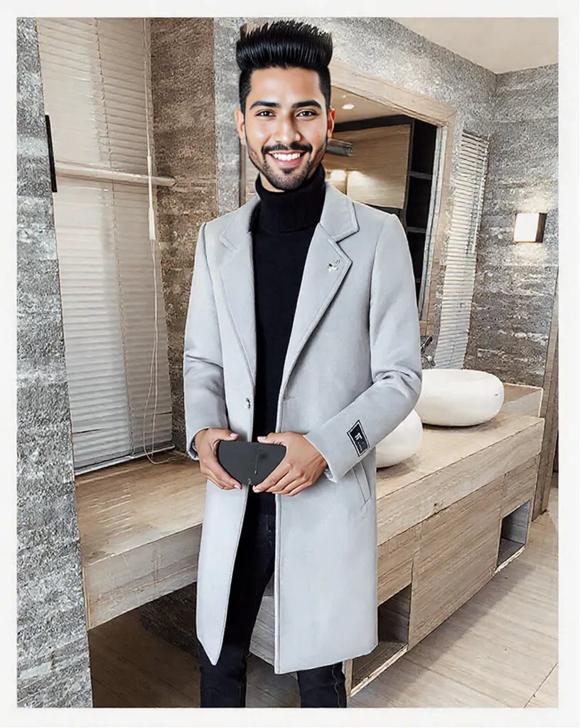 Black fashionable Winter men's long overcoat 0 - Tophatter Daily Deals