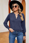 Notched Lantern Sleeve T-Shirt Navy Women's T-Shirts - Tophatter Daily Deals