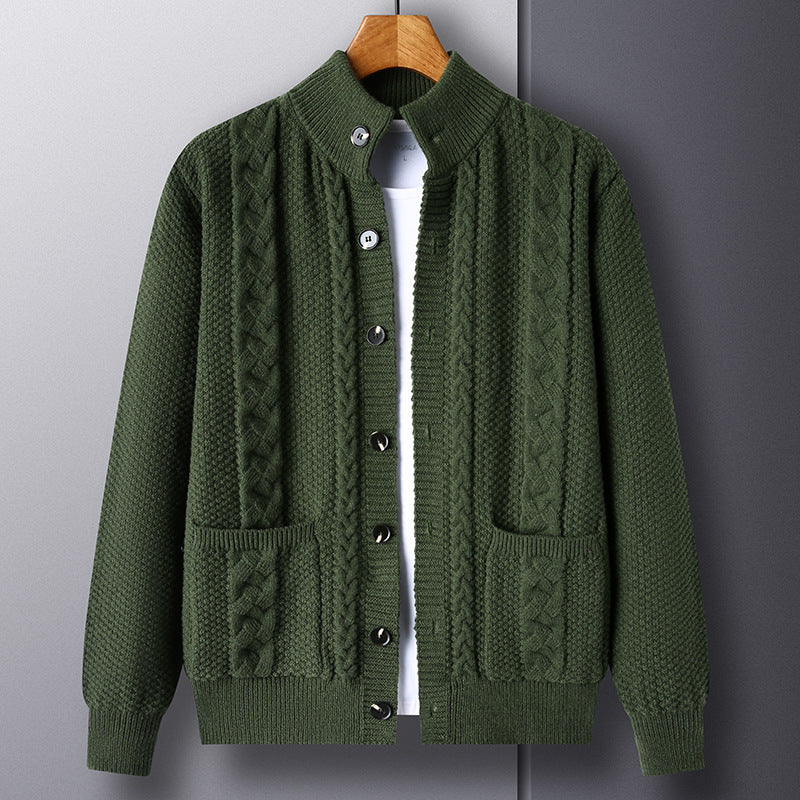 Warm Cozy Men's Cardigan - Single-Breasted Jacquard Knit M8513 Green 3D Changing Face Moving Picture Frame - Tophatter Daily Deals