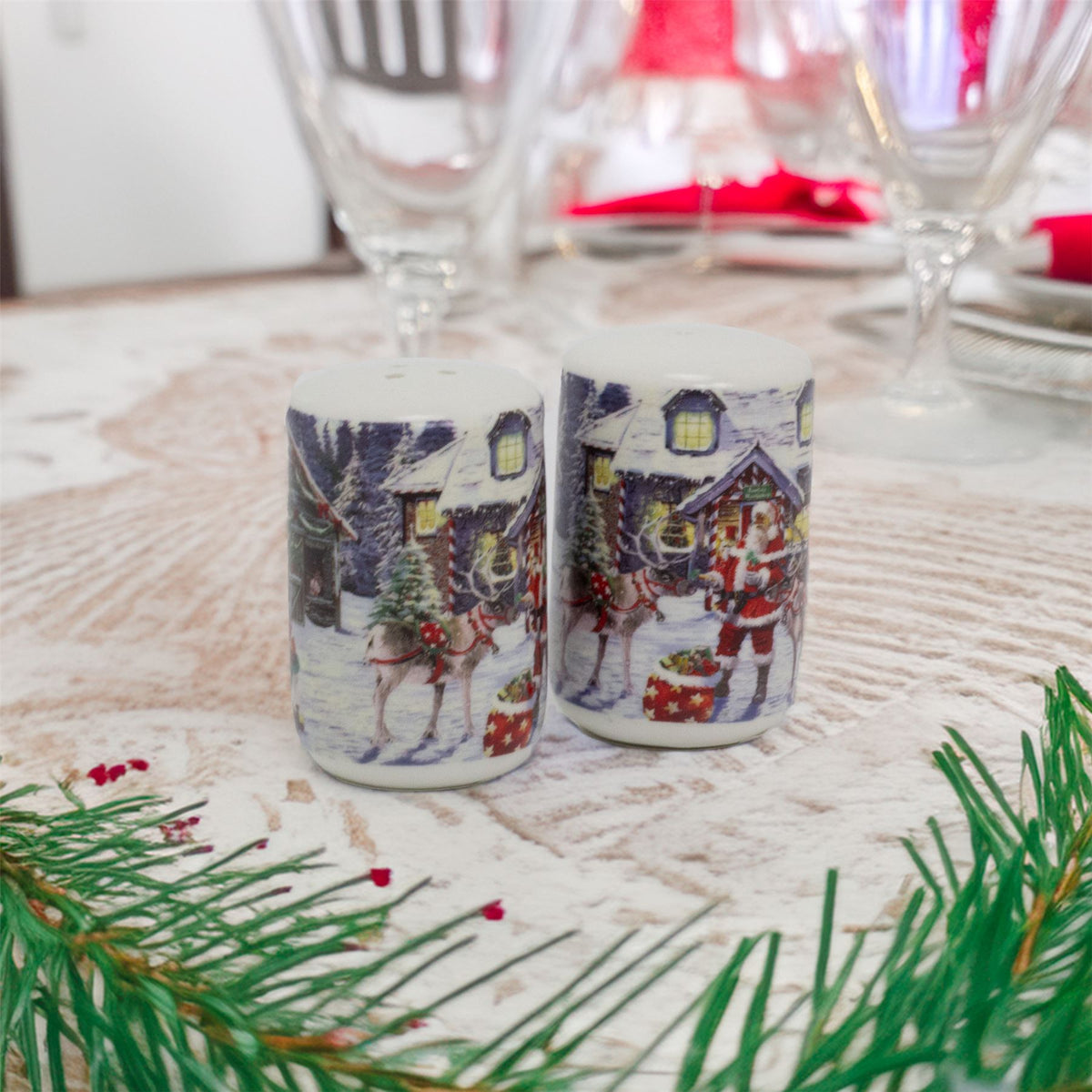 Santa Workshop Christmas Salt and Pepper Pots | Festive Salt & Pepper Set Salt and Pepper Shakers - Tophatter Daily Deals