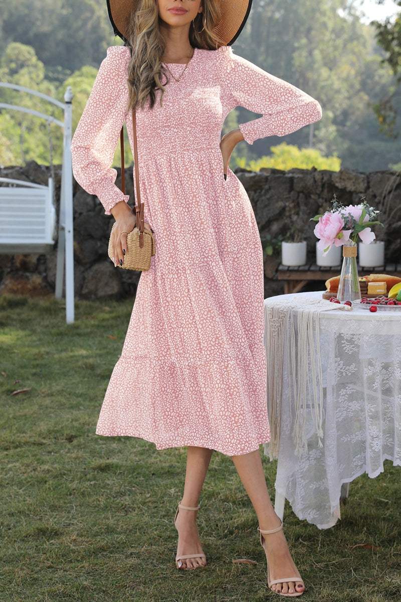 Round Neck Lantern Sleeve Midi Dress Casual Dresses - Tophatter Daily Deals