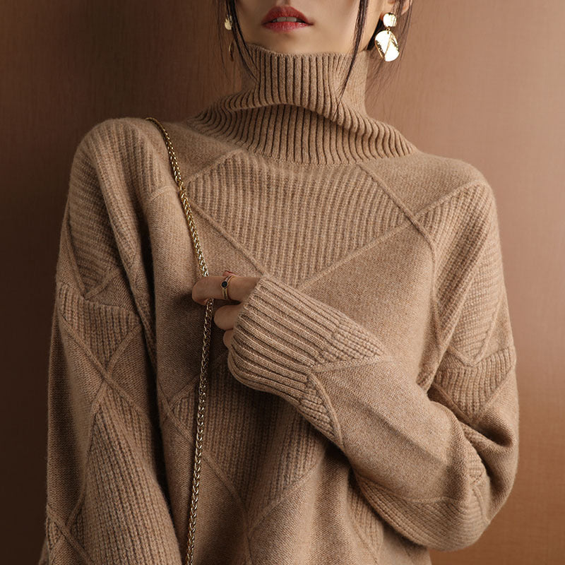 Soft Cozy Womens Sweater - Oversized Diamond Knit Winter Dark camel 3D Changing Face Moving Picture Frame - Tophatter Daily Deals