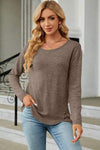 Round Neck Long Sleeve T-Shirt Mocha Women's T-Shirts - Tophatter Daily Deals