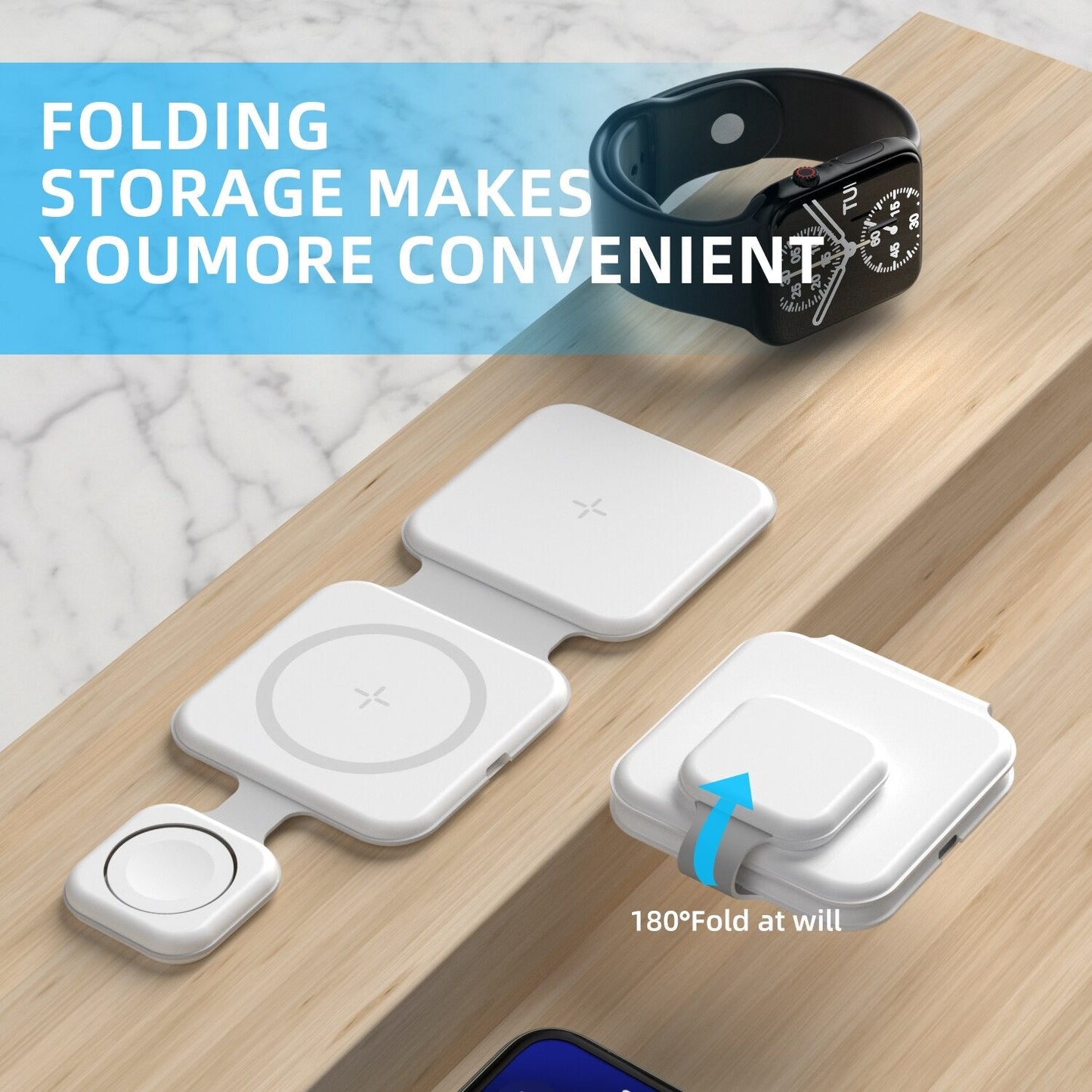 3 In 1 Magnetic Foldable Wireless Charger Charging Station Multi-device Folding Cell Phone Wireless Charger Gadgets 0 - Tophatter Daily Deals
