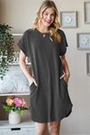 Heimish Full Size Ribbed Round Neck Short Sleeve Tee Dress Casual Dresses - Tophatter Daily Deals