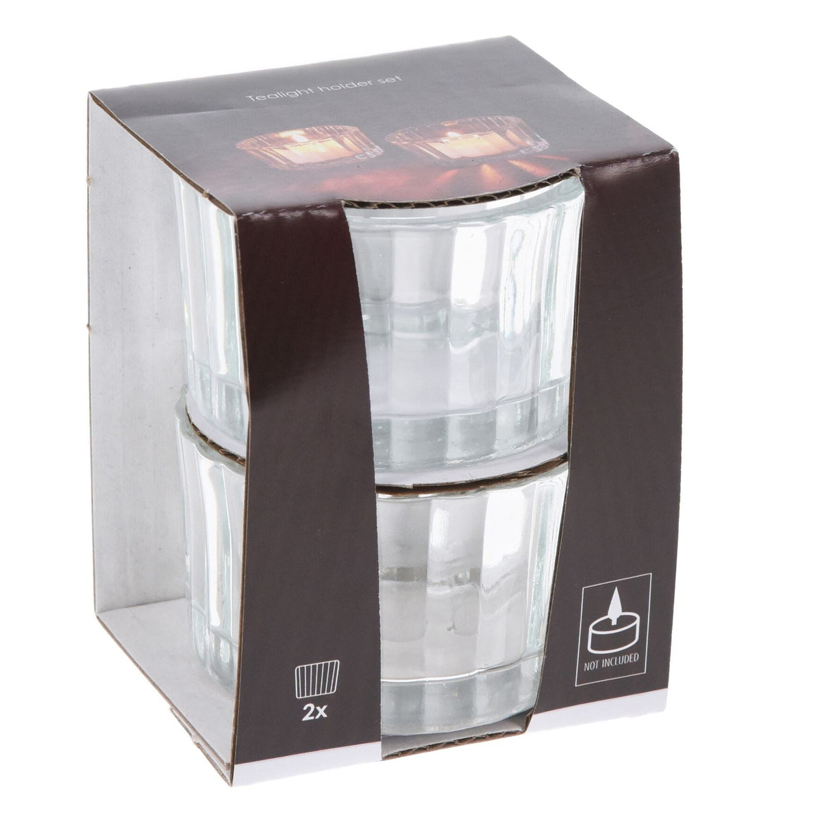 Set of 2 Ribbed Tea Light Candle Holders | Clear Glass Tealight Candle Holders Candle Holder - Tophatter Daily Deals