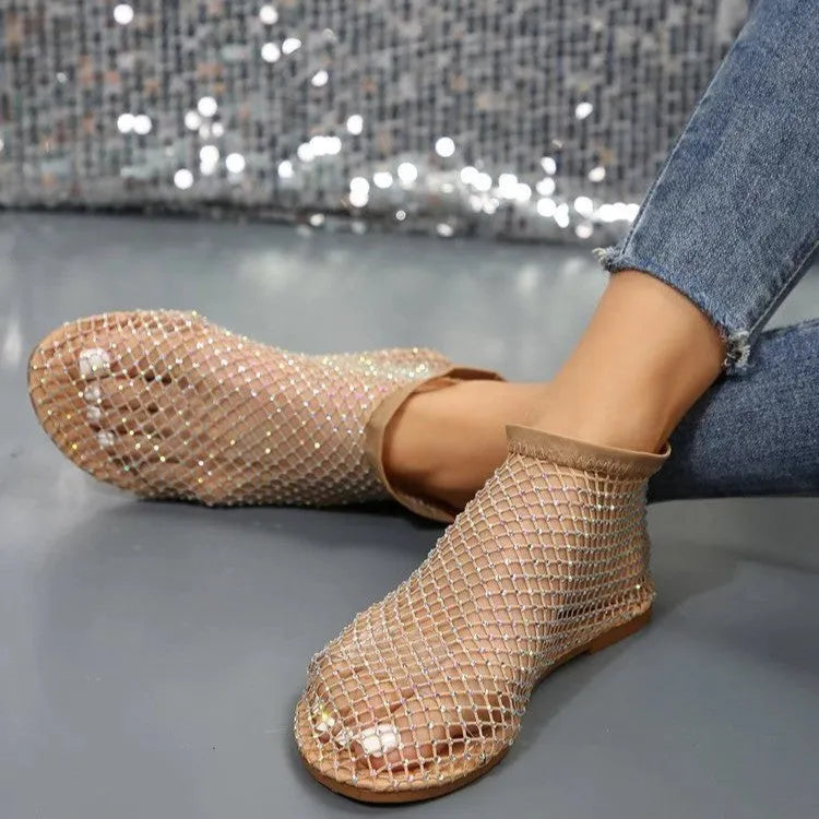 New Hollow Flat Sandals With Rhinestone Design Summer Fashion Round Toe Shoes For Women Humidifier - Tophatter Daily Deals