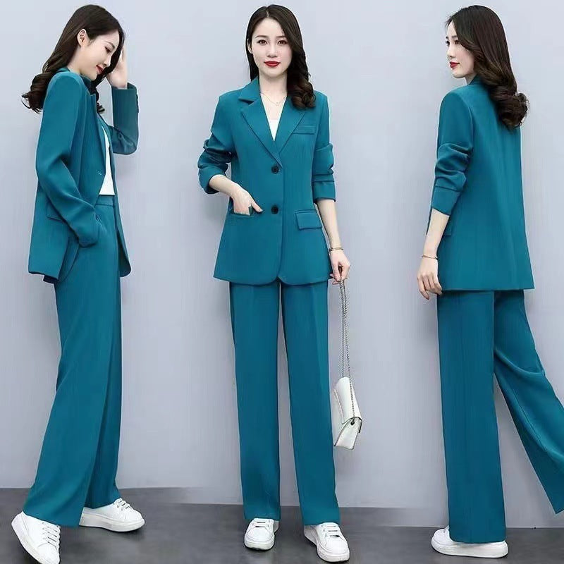 Business Suit Wide Leg Pants Two-piece Suit For Women Lake Blue 2PCs Set 0 - Tophatter Daily Deals