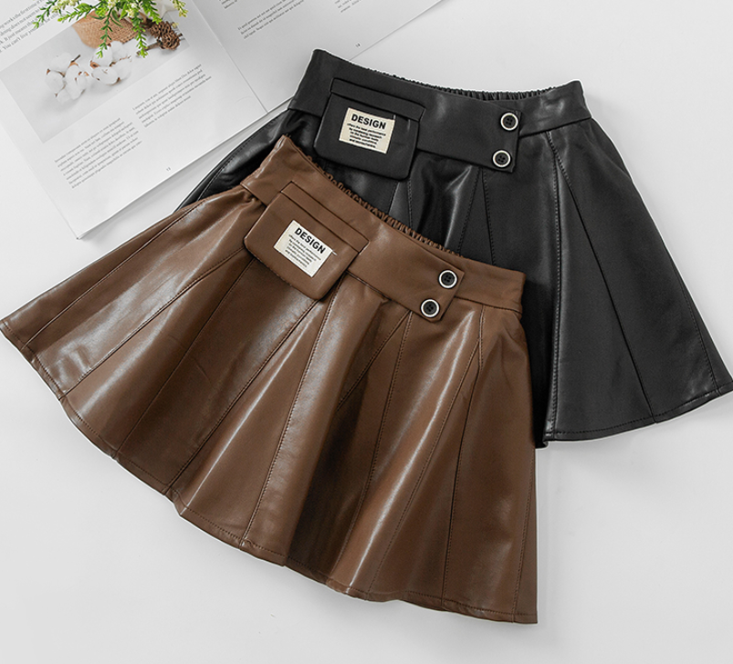 Autumn Winter New Style Children Foreign Style Korean Leather Skirt 0 - Tophatter Daily Deals