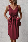 V-Neck Curved Hem Sleeveless Dress Wine Casual Dresses - Tophatter Daily Deals