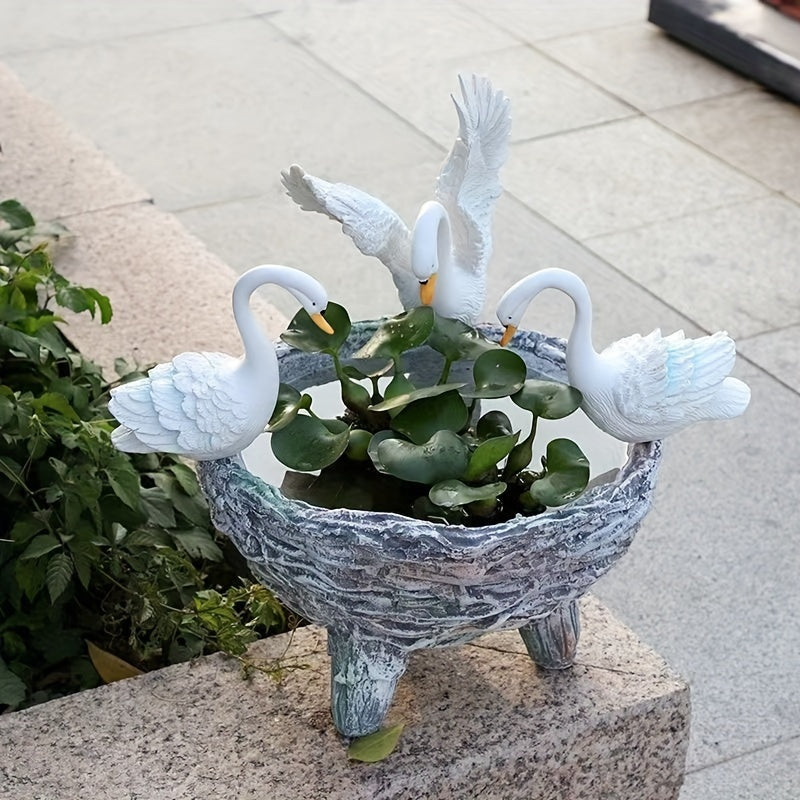 Swan Resin Flower Pot with Rattan Accent Home & Garden > Artificial Plants > Pots, Planters & Accessories - Tophatter Daily Deals