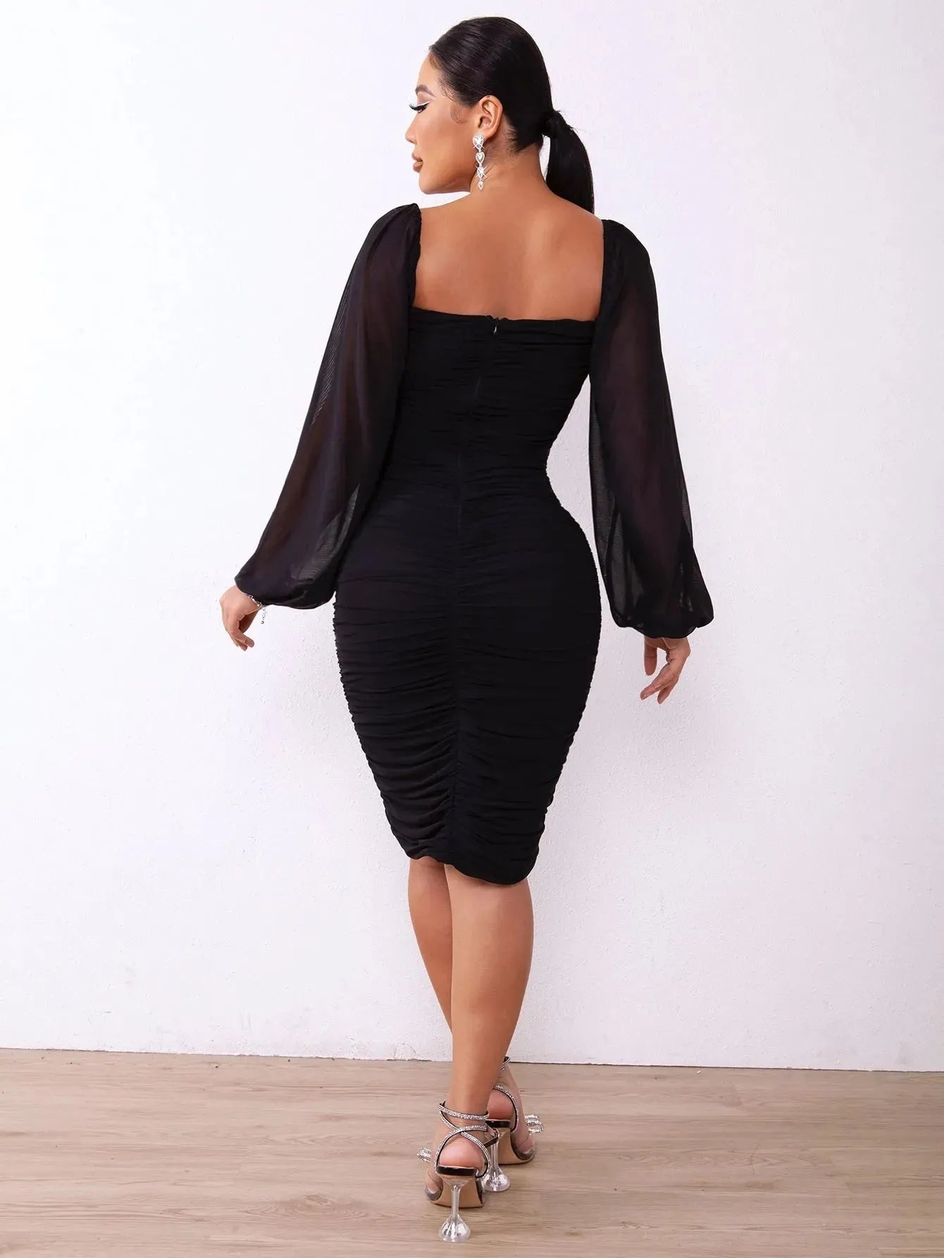 Zip-Back Ruched Bodycon Dress Cocktail Dresses - Tophatter Daily Deals