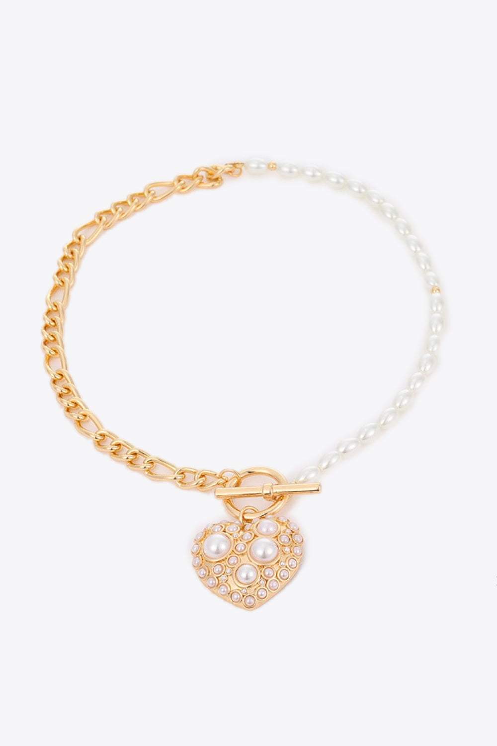 Heart Pendant Half Chain Half Pearl Necklace Necklaces - Tophatter Daily Deals
