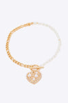 Heart Pendant Half Chain Half Pearl Necklace Necklaces - Tophatter Daily Deals