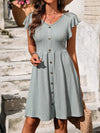 Decorative Button Ruffled V-Neck Dress Casual Dresses - Tophatter Daily Deals