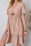 Full Size Ruched V-Neck Short Sleeve Dress Casual Dresses - Tophatter Daily Deals