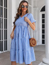 Plaid V-Neck Short Sleeve Midi Dress Casual Dresses - Tophatter Daily Deals