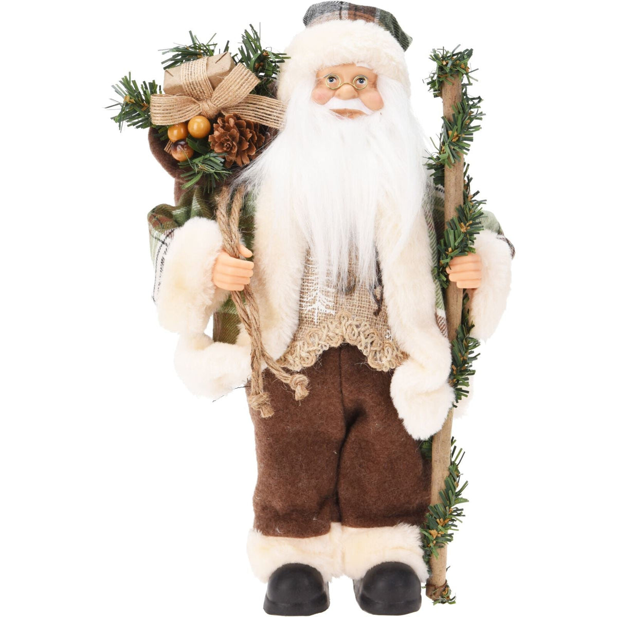 Green Plaid Santa Claus Figurine | Standing Father Christmas Ornament - 30cm Ornament - Tophatter Daily Deals
