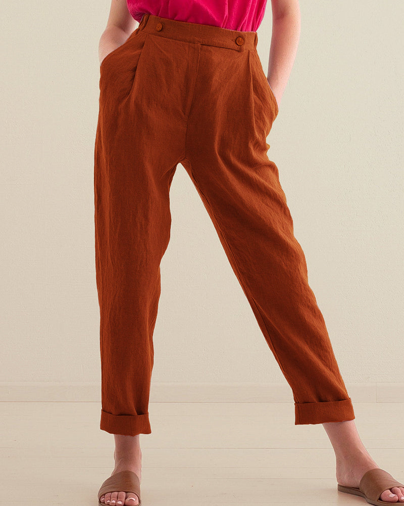High Waist Trousers with Pockets Caramel Pants - Tophatter Daily Deals