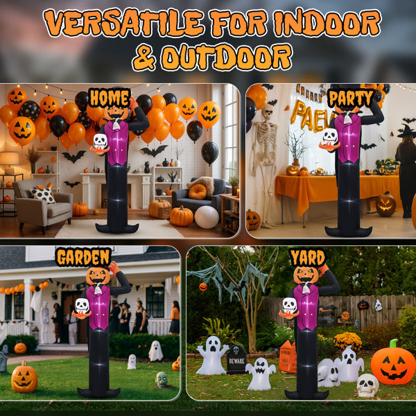 12ft Caped Pumpkin Man Inflatable Halloween Yard Decor 3D Changing Face Moving Picture Frame - Tophatter Daily Deals