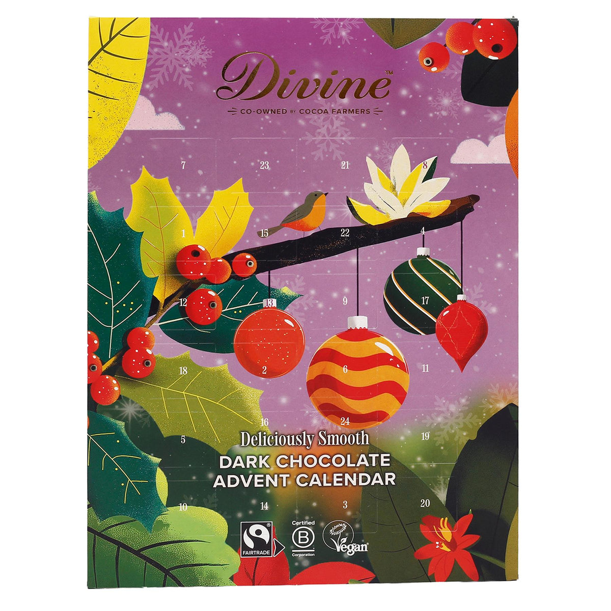 Divine Fairtrade Dark Chocolate Christmas Advent Calendar | 70% Cocoa Dark Chocolate Advent Calendar | Vegan Chocolate Christmas Calendar 85g Advent Calendar - Tophatter Daily Deals